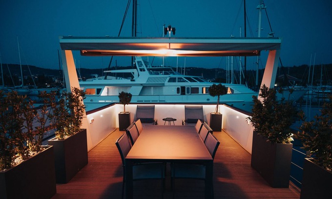 Piran Boat Rental | Luxury house, floating at the Adriatic sea in a serene marina, 50m from a beach