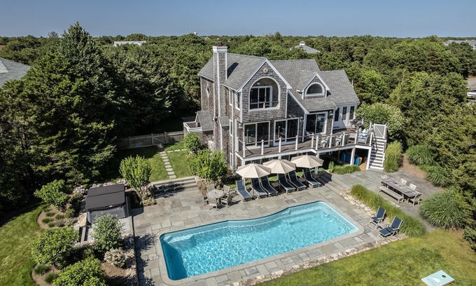 Katama House | Luxury Katama 5BR - Pool, Hot Tub, Bocce & Firepit Steps from South Beach