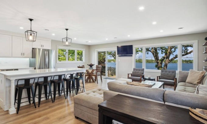 Round Lake House | Luxury Lake Home with Dock, Patio, and Deck!