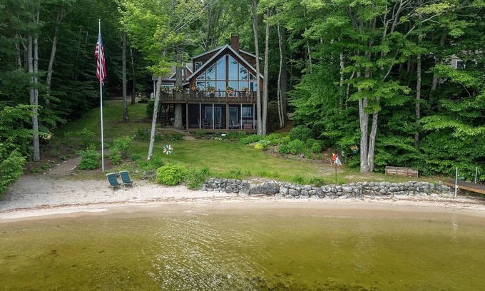 South Casco House | Luxury Lakefront home on Sebago Lake W/Sandy Beach
