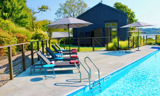 Catskill House | Luxury Riverfront Retreat with Pool, Hot Tub & Guest House