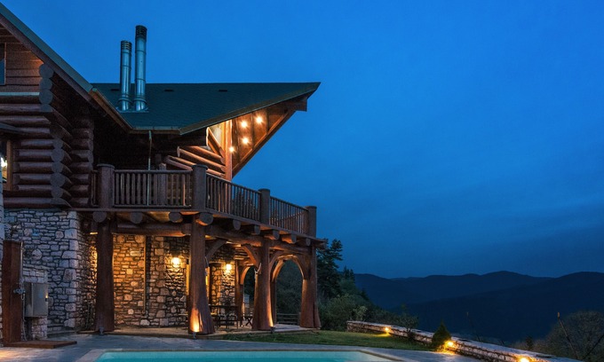 Karpenisi Ski Chalet | Luxury secluded mountain log chalet with pool (shared)
