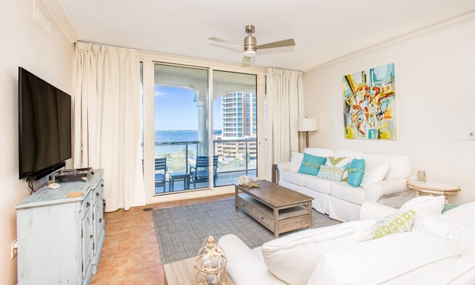 Pensacola Beach Condo | Luxury Sky Home Bay Views Sleeps 7 Balcony Grill