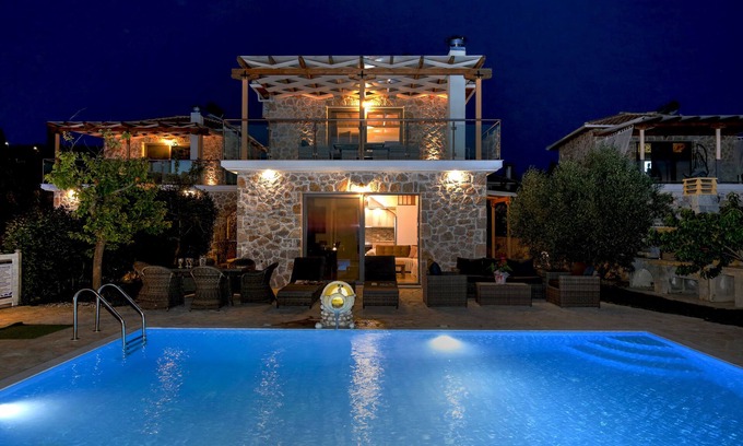 Tsoukaladhes Villa | Luxury stone Villa Angela unrestricted view of the Ionian Sea