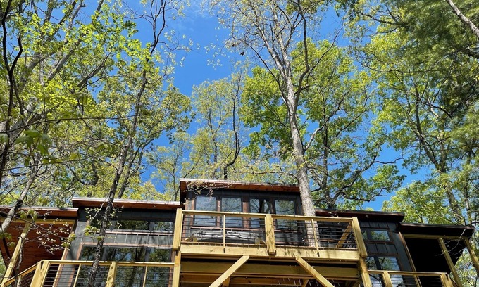 Morganton House | Luxury Treehouse in Blue Ridge, 2 bedrooms w/king beds, hot tub. Pet Friendly!