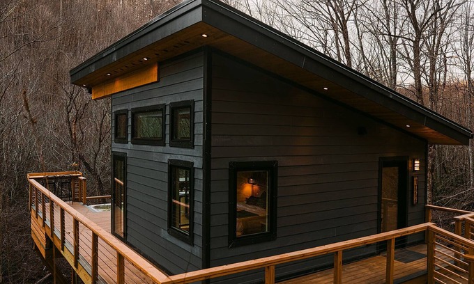 Ashe County Cabin | Magical treehouse cabin in Todd w/private swimming hot tub, 6 acres, AC, WiFi