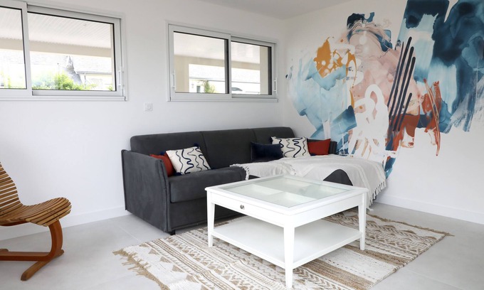 Pirou Apartment | Marine Blue Apartment Terrace and Sauna