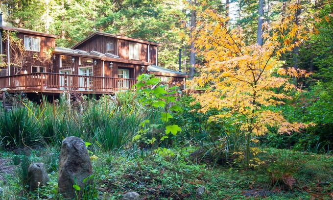 Fort Bragg House | Mendocino Handcrafted 6000 sqft Lodge Views tallest Redwoods & Zen Pond Garden