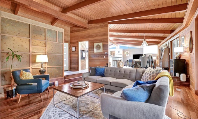 Champaign House | Mid-Century Modern House with Hot Tub Near Country Club