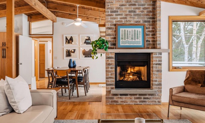 Northport House | Midcentury home, private beach. large great room