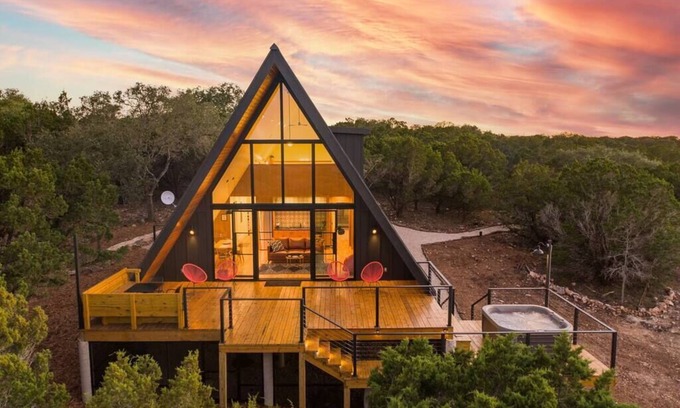 Wimberley House | Modern Aframe Tucked in Nature with Hot Tub & View