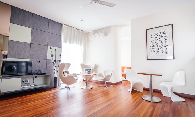 Bedok House | Modern & big private studio room at top floor with shared pool in bungalow