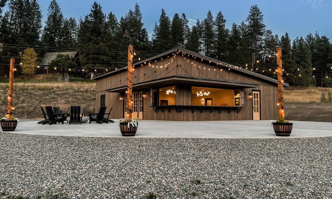 Clancy Cabin | Modern cabin on 10 creek front acres with large gas fire pit.