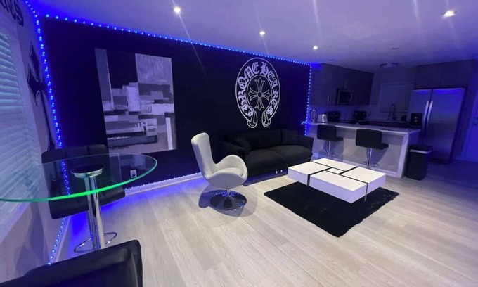 Brookwood Apartment | Modern Chrome Heart Haven - Fireplace Bed