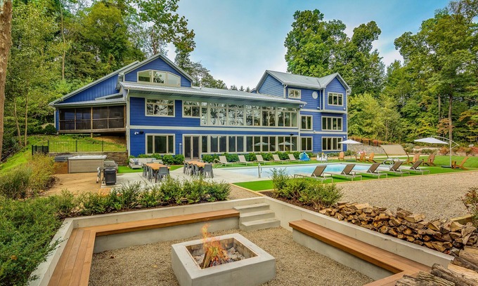 Berrien Springs House | Modern Country Home w/ Heated Pool, 2 Hot Tubs, Fire Pit & Home Theater