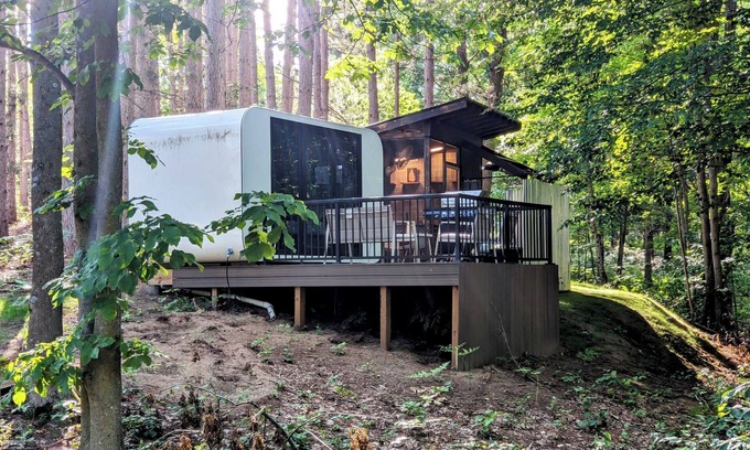 Sears Cabin | Modern, Hidden Gem Tiny House, Wood-Fired Hot Tub & Outdoor Screened-In Kitchen