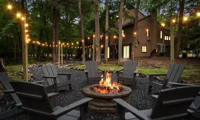 East Stroudsburg House | Modern Poconos Elegance Fire Pit, Hot Tub, Games