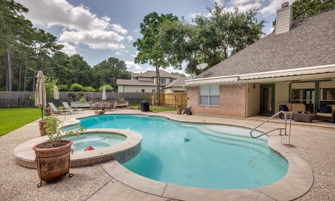 Montgomery House | Montgomery Home with Yard, Pool and Hot Tub!