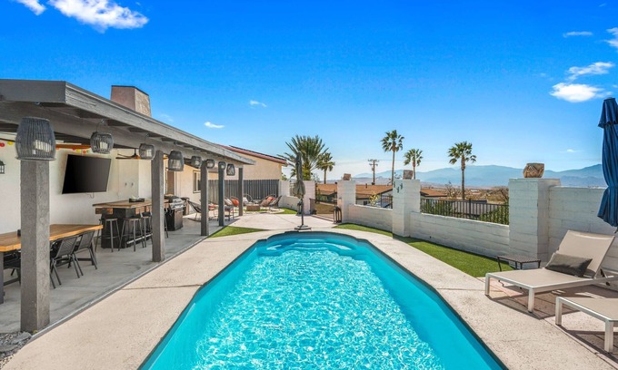Desert Hot Springs House | Mountain View Oasis - Private Pool, Game Room & Fire Pit Overlooking Coachella Valley