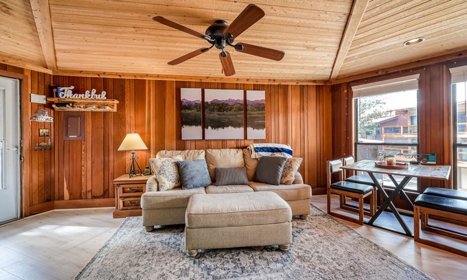 Angel Fire Condo | Mountain-view condo with pool, fireplace, gym, games & balcony