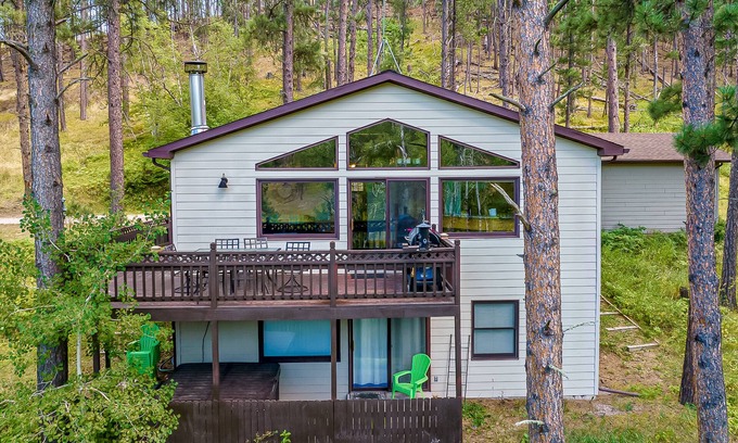 Rapid City House | Mountain-view house with washer/dryer, fireplace, gas grill, balcony, & patio