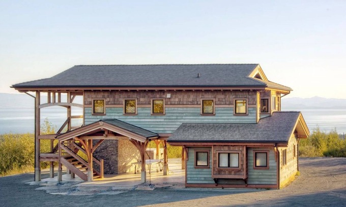 Juan de Fuca Electoral Area House | Mystic Beach Vacation Home-Oceanview modern timberframe with hot tub