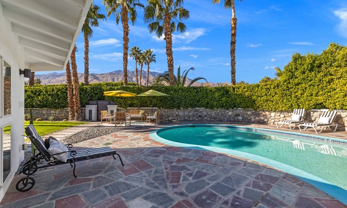 Sunrise Vista Chino House | New! Colony Retreat! Midcentury Gem! 4BR! Pool!FirePit! Views! Walk to DownTown!