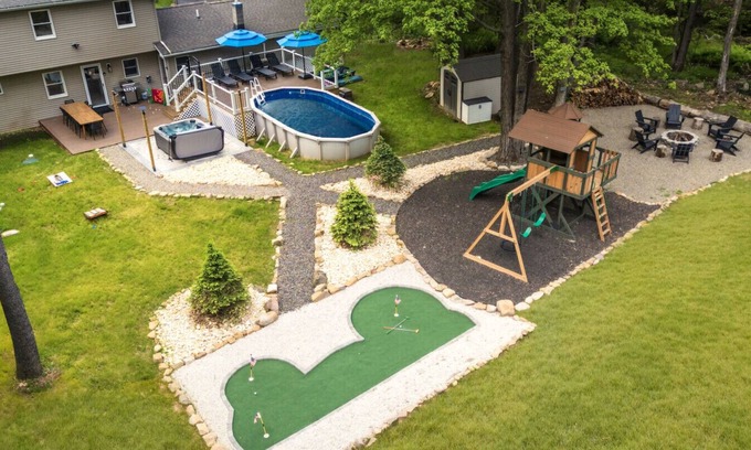 Pocono Summit House | NEW! Dream House- Heated Salt Pool, Hot Tub, Game Room, Lake Access
