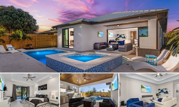 Naples Park House | New Villa! Close to the 🏖️! Heated Pool/Spa, Lanai, Grill, EV🔌! Two King beds!