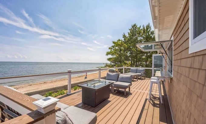 Morgan Point House | Oceanfront Getaway - Quiet, Firepit + Pvt Beach