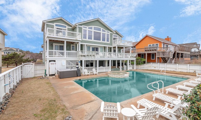 Carolina Dunes House | Oceanfront home with private heated pool complete with swim up bar and in-pool seating