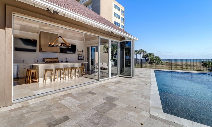 Fernandina Beach House | Oceanfront | Luxury Beachfront Home | Wall to Wall Folding Glass Doors Opening to Private Pool Deck