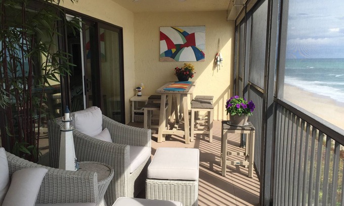 Melbourne Beach Condo | Oceanfront-Spectacular-Newly Furnished-Beautiful—Surf-side ambience-safe+secure!