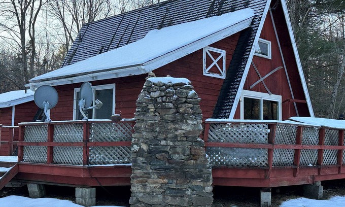Mount Holly Ski Chalet | Okemo tickets and cozy A Frame home on private 103 private acres