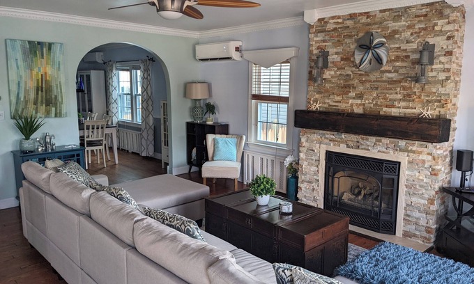 Long Beach House | "Once Upon a Tide" eclectic beach house with pizza oven, game room, fireplace