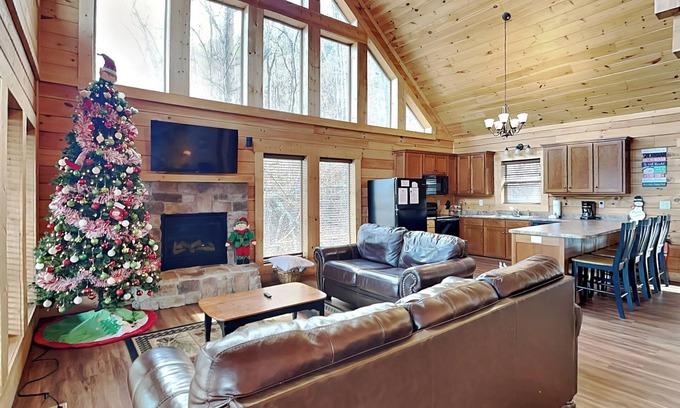 Gatlinburg Cabin | Outdoor fireplace, hot tub with stunning views, spacious interior + pet-friendly