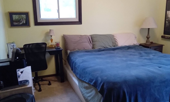Lansing House | Outdoor Hot Tub, Cozy king bed, Private entrance