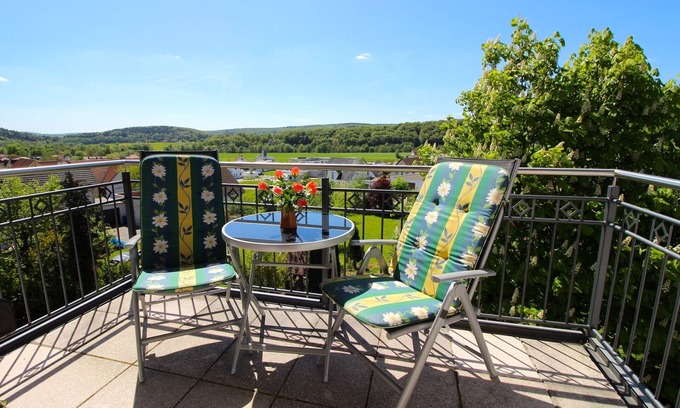 Bad Bocklet Apartment | Panoramasuite vacation apartment (65sqm) with a view of the Saale valley and Vorrhön