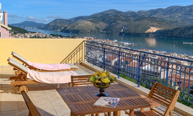 Kefalonia Apartment | Panoramic Sea Views. Private terrace. Walking distance to center and beaches.