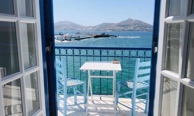 Naousa Apartment | Paros Naoussa seafront studio Casa Stheno with amazing view of the Old Port