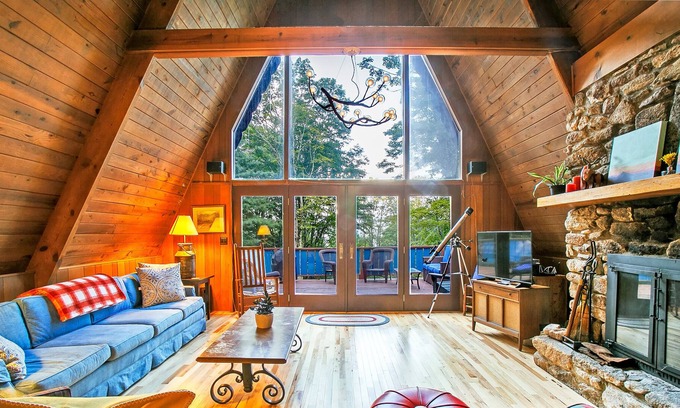 Wolf Laurel Ski Chalet | Peaceful Mountain A-Frame Chalet - Hike & Explore, stone fireplaces & ping pong!