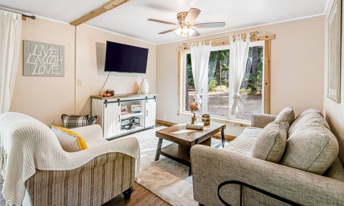Easton Cabin | Peaceful, Riverfront, Dog-friendly Home w/ Covered Deck & Outdoor Fire Place!