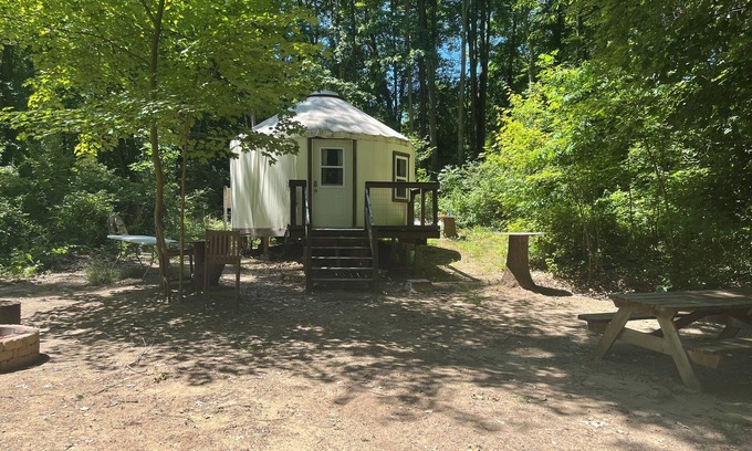 Grass Lake RV Rental | Peaceful Yurt in Waterloo Rec Area. 1.5 miles from Portage Lake Park/Beach.