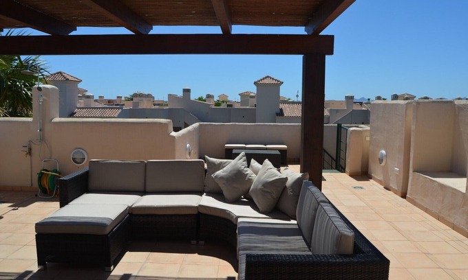 Roda Apartment | Penthouse, roof terrace, free wifi, balcony, pool views, communal pool