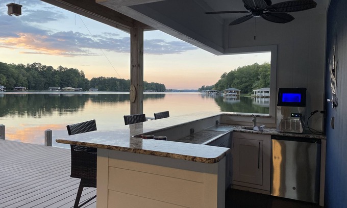 Littleton House | Perfect! Waterfront Cottage-2 story boathouse w/Bar - off main lake!