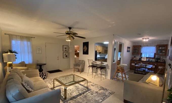 Bloomington House | Pet friendly, spacious single level black and white themed home. Cozy Fireplace!