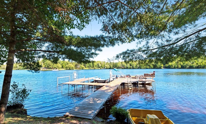 Presque Isle Cabin | Picturesque waterfront cabin w/a deck, firepit, & recreational pier