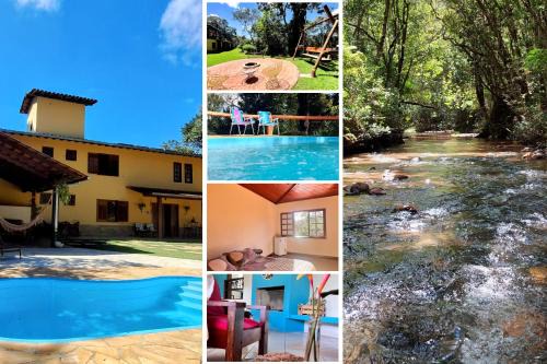 Sao Sebastiao das Aguas Claras House | PISCINA AQUECIDA, 5 SUÍTES, trilha privativa até o riacho, Wi-fi, estacionamento, ampla área externa cercada de natureza exuberante - 200m do vilarejo