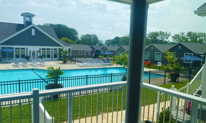 Marblehead Villa | Pool front in Lake Erie resort. Steps to the sandy beach, Golf cart included!