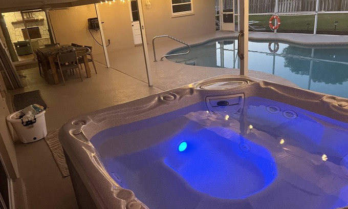 Beach Estates House | Pool, hot tub and fireplace: Melbourne Beach home, walk to beach!